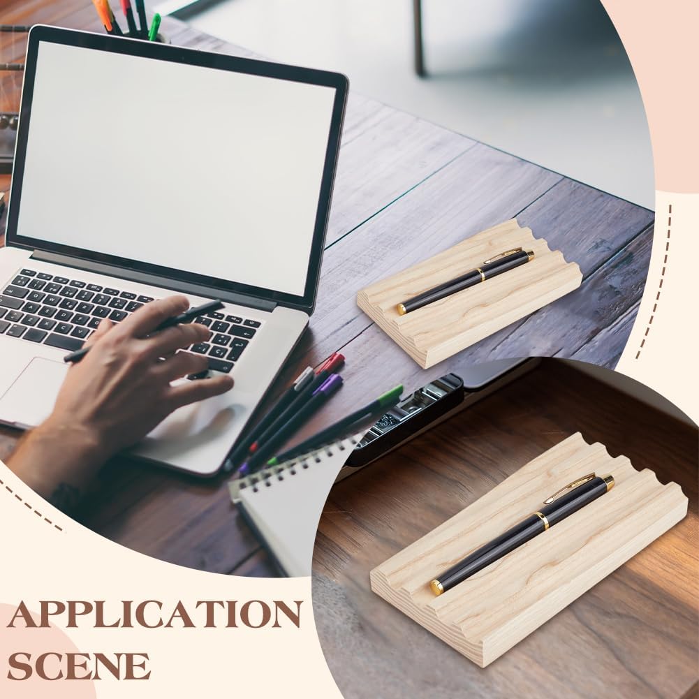 PH PandaHall Ash Wood Pen Tray Pen Display Stand Wave-Shaped Pens Holder Desk Pencil Organizer Fountain Pens Holder with 3 Compartments for Office Home Desktop Stationary Storage Supplies
