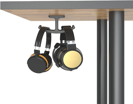 JOTO Headphone Stand Hanger, Silicone Under Desk Dual Headset Holder Mount Hook Hanger for Gaming Headphone Earphone -Black