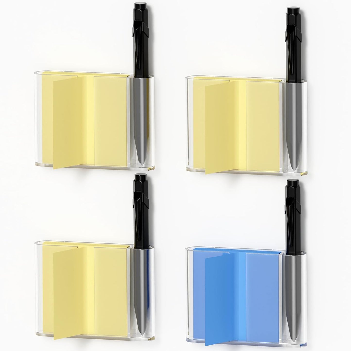 Sticky Note Dispenser, Magnetic Sticky Note Holder for Post It Notes, 3 x 3 Inch Sticky Note Pen Organizer for Office Home Classroom, Black