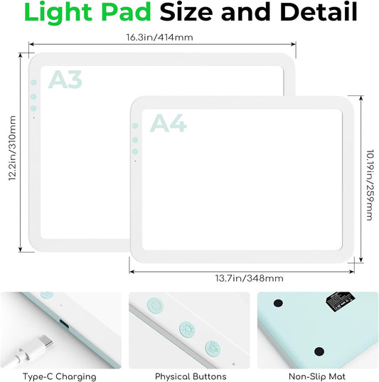A4 Cordless Diamond Art Light Board for Tracing,Bawaslom Light Box for Tracing and Drawing with 3 Colors & 6-Level Brightness,LED Drawing Board for Weeding Vinyl,Diamond Painting Art,Sketching
