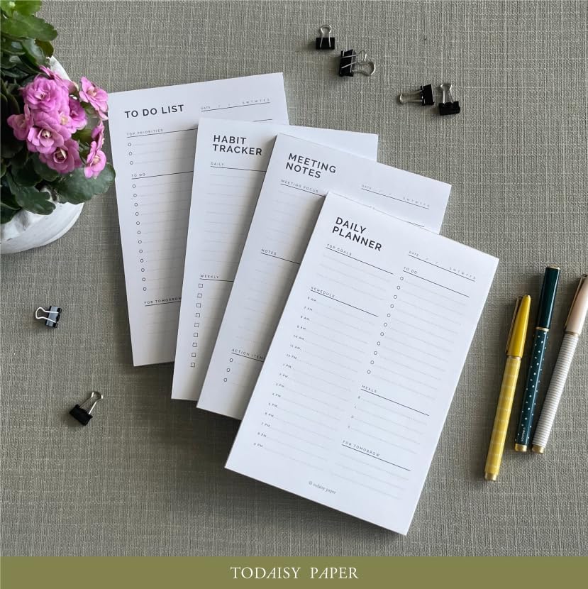Habit Tracker Planning Pad 5.5 x 8.5"" To-Do List Notepad with Task Organizer. Perfect for office, home and work organization. 50 tear off sheets by Todaisy Paper., White