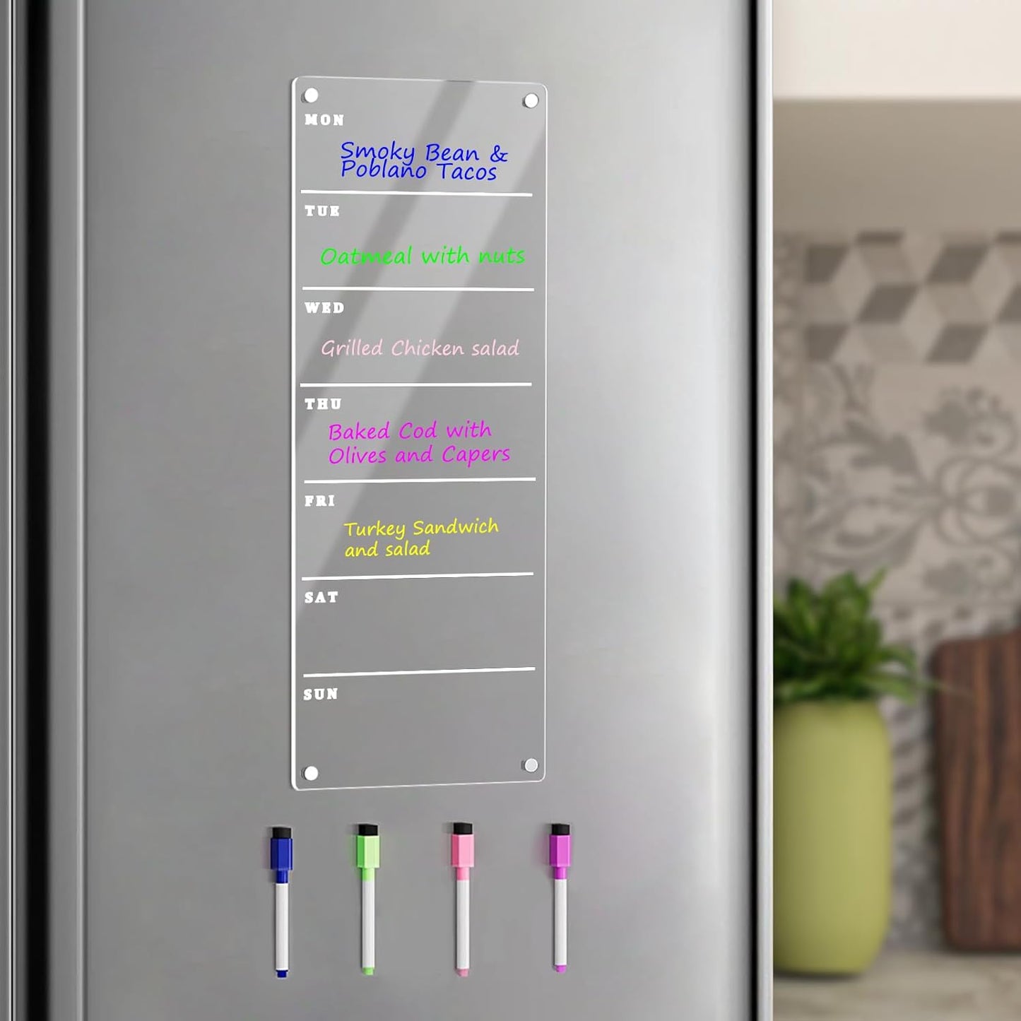 Magnetic Weekly Planner for Fridge 6"x17" Weekly Menu Magnet Fridge Dry Erase Board to Do/Grocery/Shopping List/Chore Chart 8 Markers