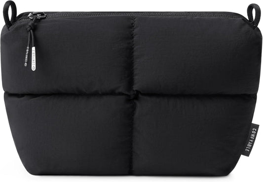 Comfyable Puffy Electronics Organizer Travel Case, Cute Tech Pouch for Women Men, Cable Storage Bag for Charger, Phone, Power Bank, Cord, Compact Tech Accessories Pouch, Rice