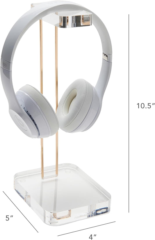 RUSSELL+HAZEL Acrylic Headphones Stand, Headset Holder, Office Accessories, Clear Acrylic with Gold Hardware, 4” x 5” x 10.5” (93922)