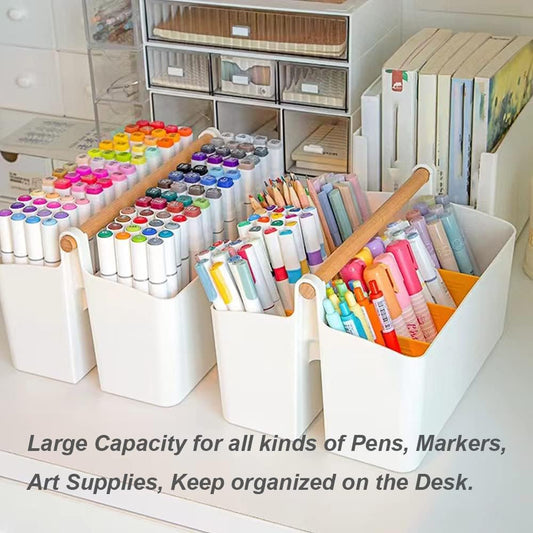 2 Pack Art Caddy Organizer Portable,Marker Box, Large Pen Holder for Desk, Art Supply Storage Bin with Adjustable Dividers for Colored Pencils,Markers,Craft Organizers (Pink Divider)