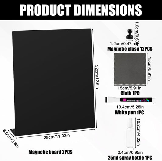 2 Pack Magnetic Bulletin Board Set, Magnetic Display Board, Small Desktop Magnet Stand, Contains Pen & 12 Magnet Clasps, for Home, School, Kitchen, Office Notice Display 12.6×11×2.6 inches