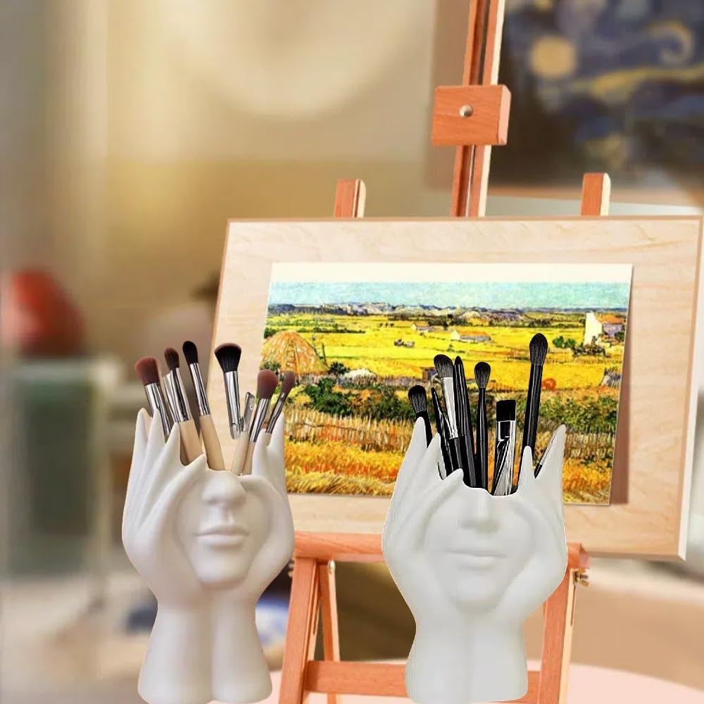 Paint Brush Holder,Ceramic Brush Organizer,Art Supply Organizer for desk,Small Flower Vase (White, Small)