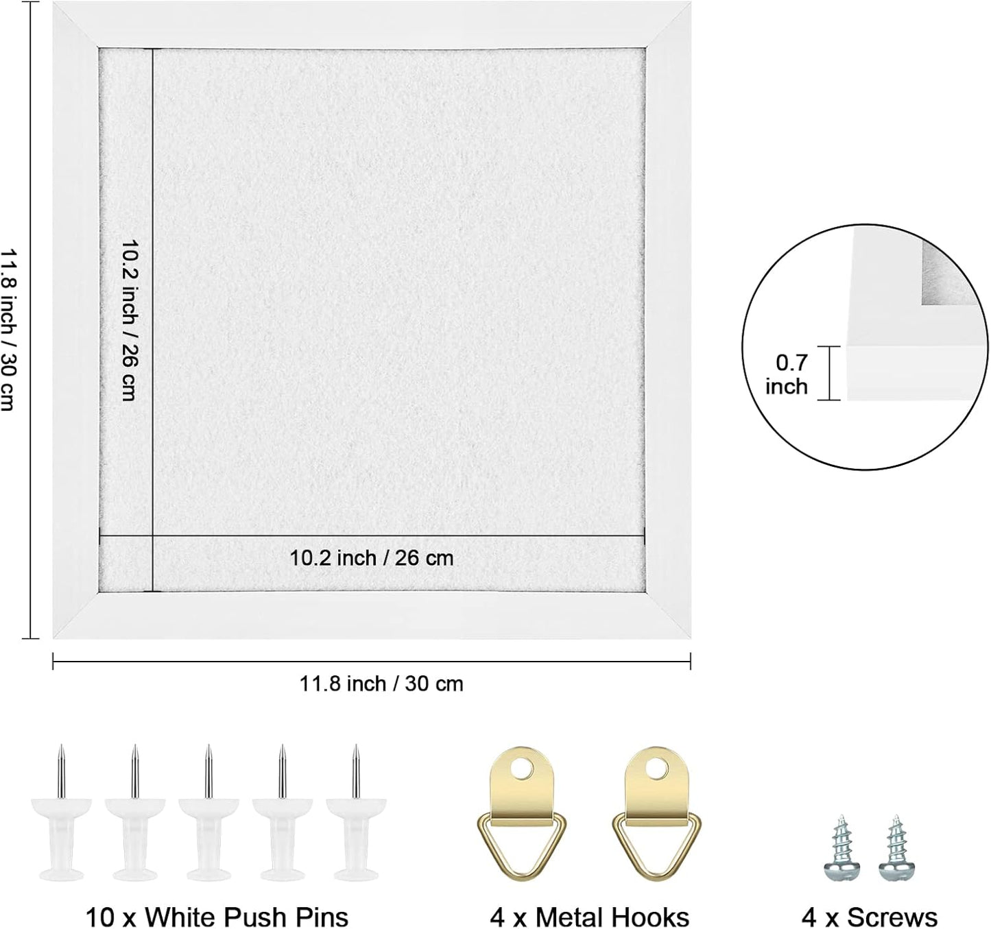 Cork Board Bulletin Board, Cork Boards for Walls with Felt, Small Corkboard with White Frame, Decorative Hanging Pin Board for Home School Office, Vision Board, 11.8x11.8 inches White 1pc