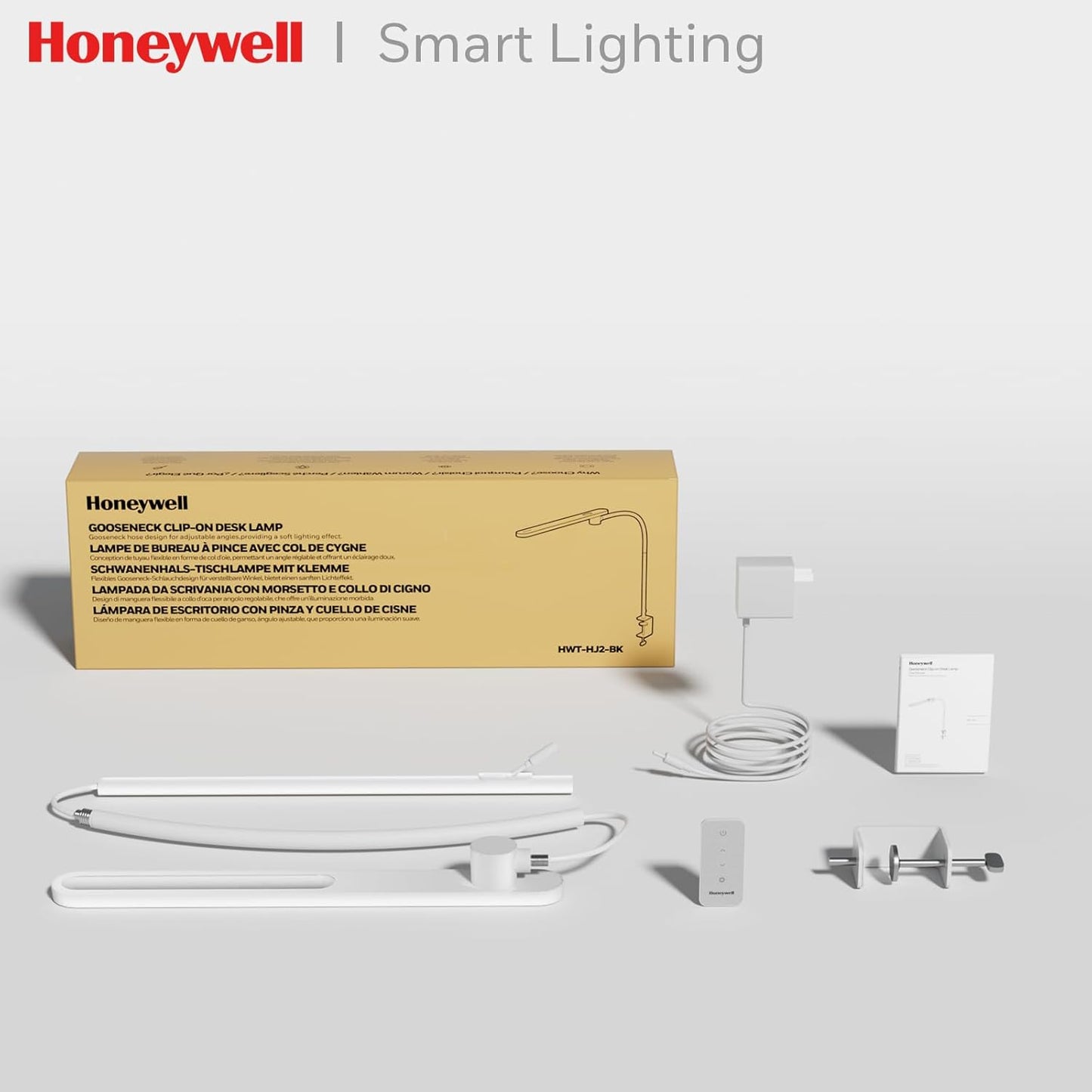 Honeywell HJ2 Sunturalux™ Clamp LED Desk Lamp, CRI≥97 Full-Spectrum Eye-Caring Light, 3 Color Modes & Stepless Dimming, 16" Flexible Gooseneck for Reading, Home Office, Art Creation (Black)