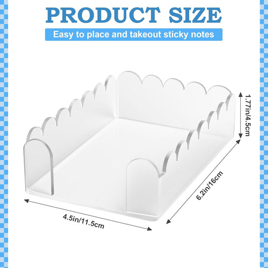 1 PC Scalloped Acrylic Sticky Note Holder 3"x3" Crystal Clear Sticky Note Holder Dispenser for Classroom, Desk Organizer Accessories for Dorm Room, School Office Necessities