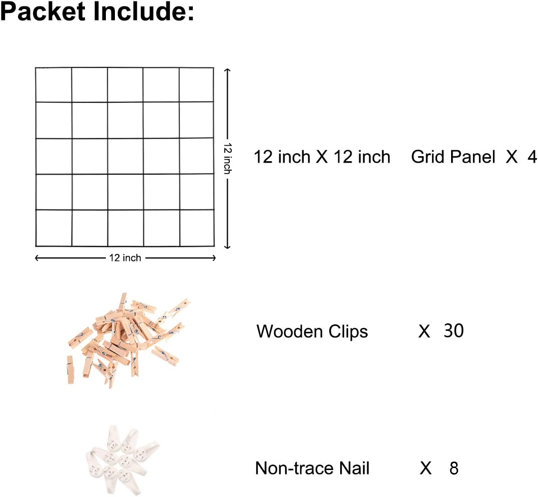 Wire Wall Grid Panel,4 Pcs Photo Pictures Memo Board Art Ins Frame Hanger Display,Office Home Living Room Kitchen Desk Storage Organizer Party Decorations