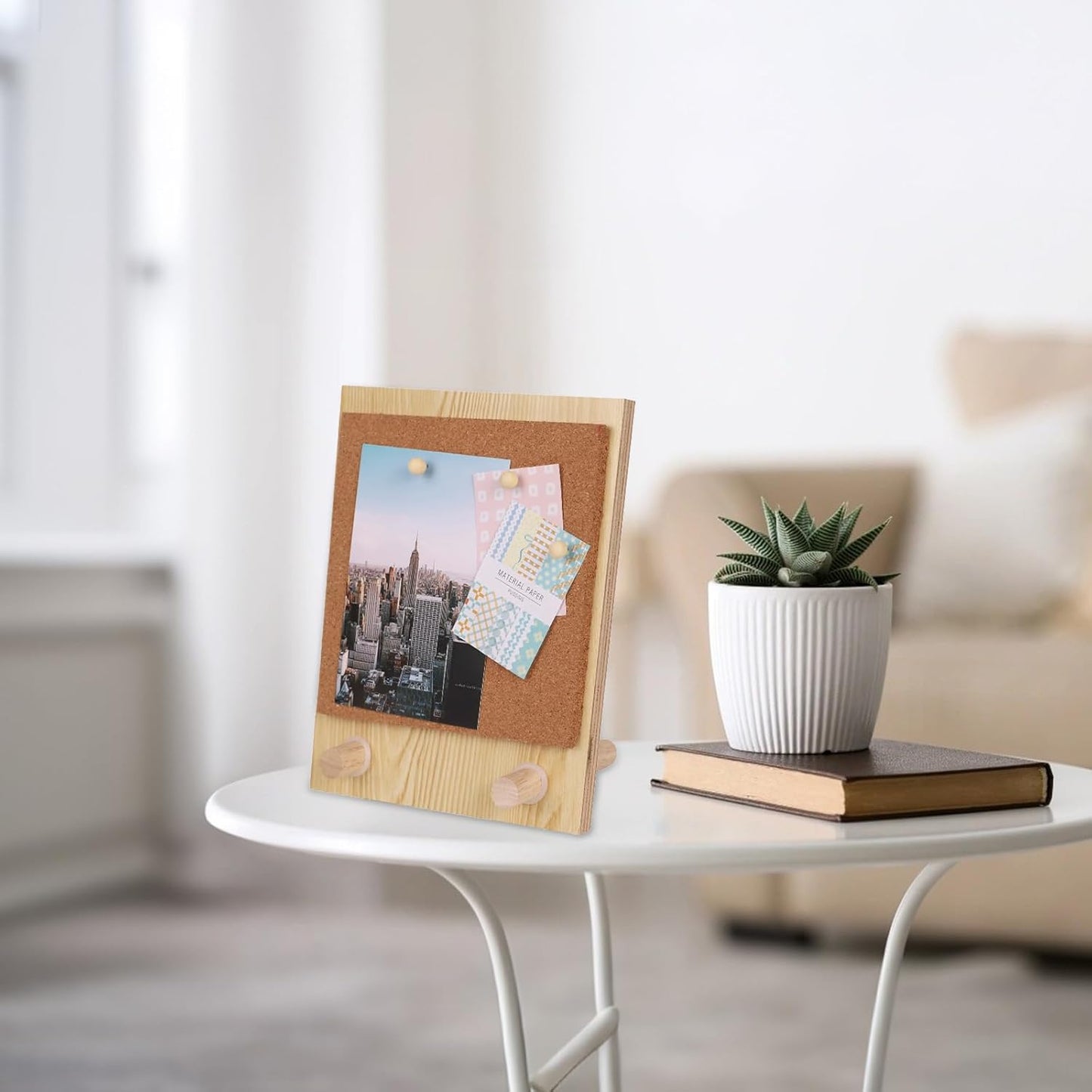 9.5x7.5inch Pin Board Cork Board, Bulletin Board Message Board with 10 PCS Wood Push Pins, Desktop Cork Display Stands for Home School Office Décor