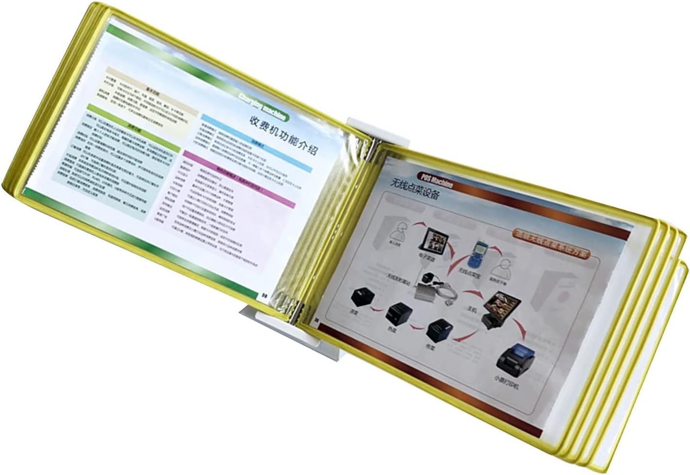 Desktop Reference Organizer - Catalog Display Rack, 10-Page Double-Sided Panel, Wall Mount Reference Display System, Flip and Find Reference Display Document Holder (Yellow)
