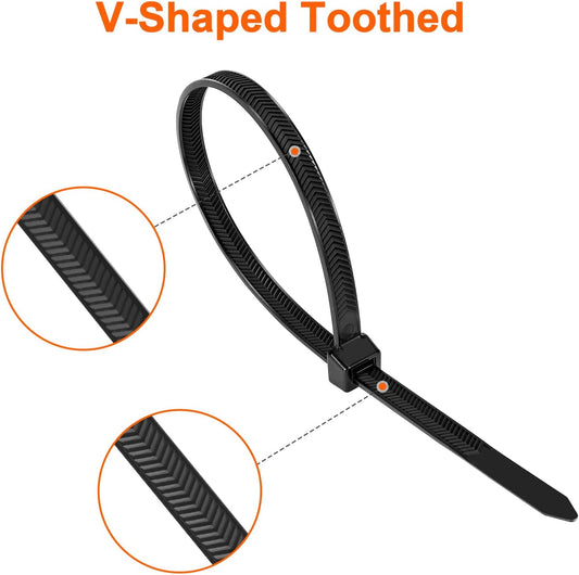 Zip Ties Heavy Duty 12 inch,V-Shaped Toothed Double Sided With 200 LBS Tensile Strength Cable Ties ,Extra Large Wire Ties Adjustable Nylon Tie Wraps for Indoor Outdoor Patented Design(80 Pack Black)