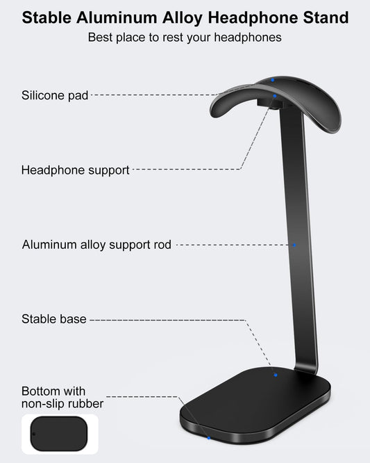 VICHYIE Headphone Stand for AirPods Max, Headset Holder with Aluminum Supporting Rod, Heavy Base Desk Stand Headphones Support Accessory for All Headphones - Silver White