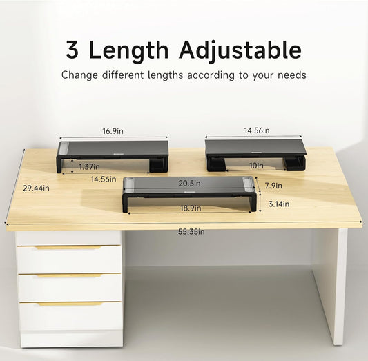 OImaster Adjustable Monitor Stand Riser with Drawer - Foldable Computer Stand for Desk, Desktop Organizer with Phone Holder & Pen Slot, Space Saving Laptop Riser for Home Office, Black