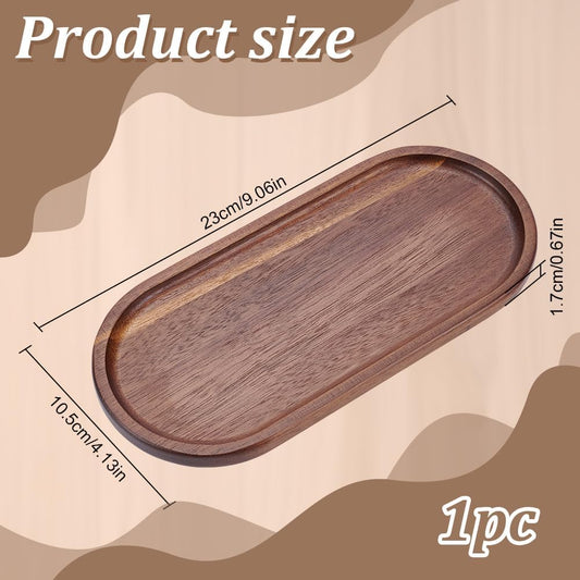 PLIGREAT Oval Wooden Pen Tray, Minimalist Brown Writing Instrument Rest Tea Coffee Table Tray for Office Desk Organizer Kitchen Tableware