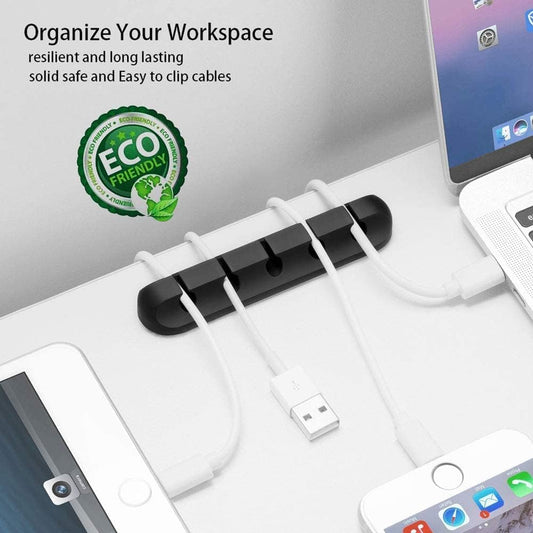 Cord Holder Cable Organizer Clips – Self Adhesive Cord Organizer for Desk, Car, Nightstands, Office, Black Silicone Cord Keeper Cable Clips Wire Holders for Phone Charger Cords (7-5-3-1-1 Slots)
