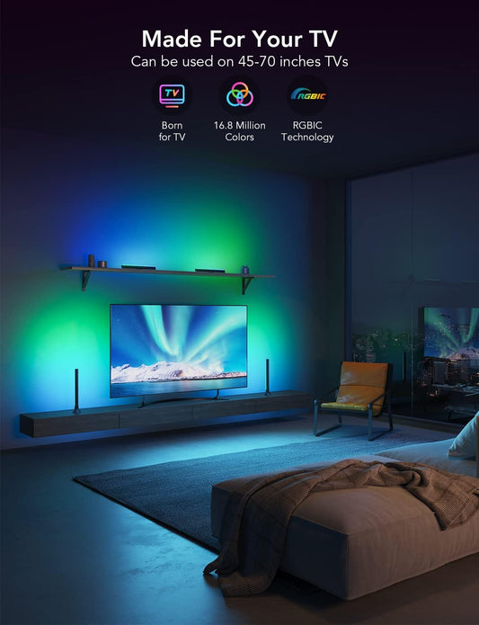 Govee RGBIC Light Bars, 15 Inches WiFi TV Backlight Suitable for 45-70 inch TVs, Smart Light Bars with Multiple Placement Options, Work with Alexa and Google Assistant, Black