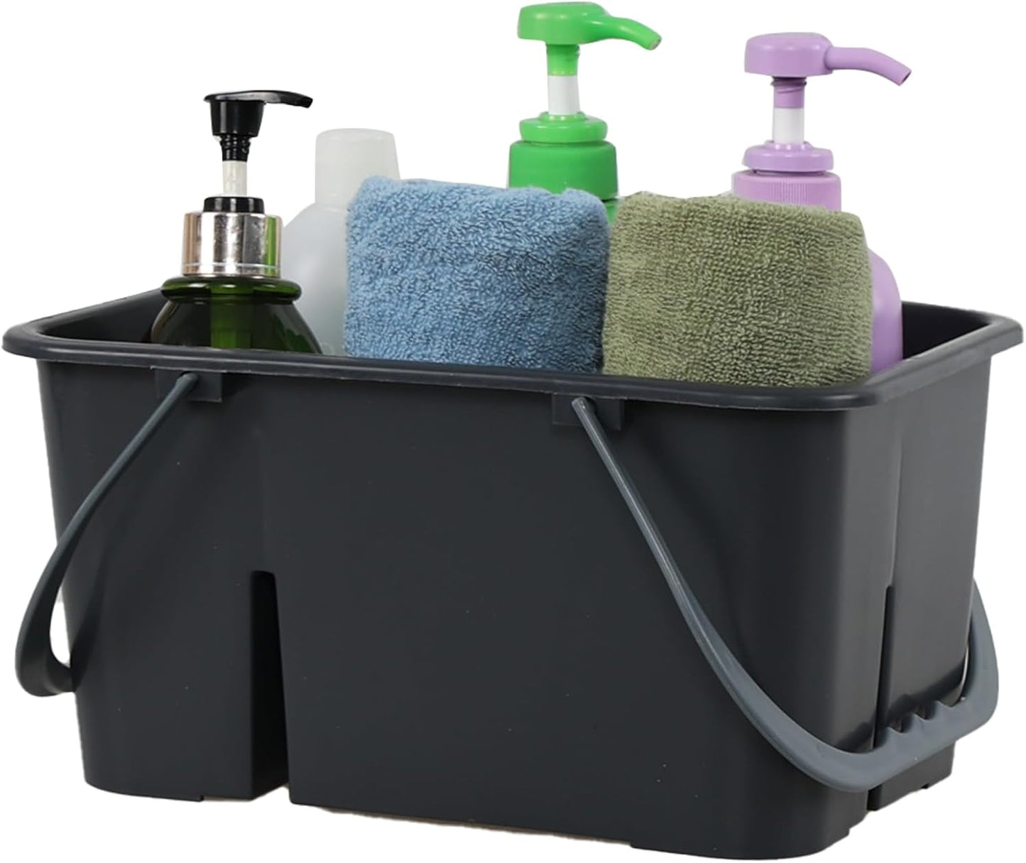 Ramddy 4 Compartment Plastic Caddy for Cleaning Supplies, Carry Caddy Organizer with Handle, Gray, 1 Pack