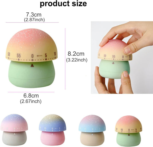 Mechanical Kitchen Timer, Cute Mushroom Timer for Kids, Wind Up 60 Minute Manual Countdown Timer for Classroom, Home, Study and Cooking (Grey Base)
