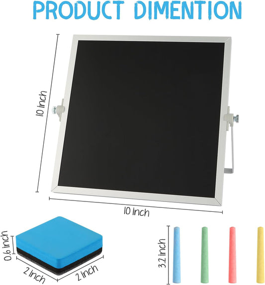 Small Magnetic Chalk Board Easel 10"X10", Double-Sided Tabletop & Wall Hanging Chalkboard with 4 Chalks & Eraser, Desktop Mini Black Board Sign for Office Desk Home Menu and School