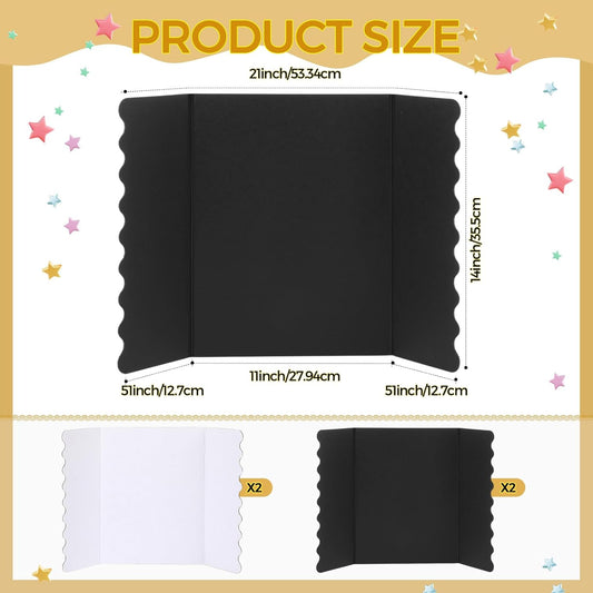 Mooliwe 4 Pack 24" X 16" Trifold Poster Board, Medium Tri Fold Boards Foldable Corrugated Presentation Display Scalloped Borders for Science Fair Events, School Projects, Exhibitions (Macaron)