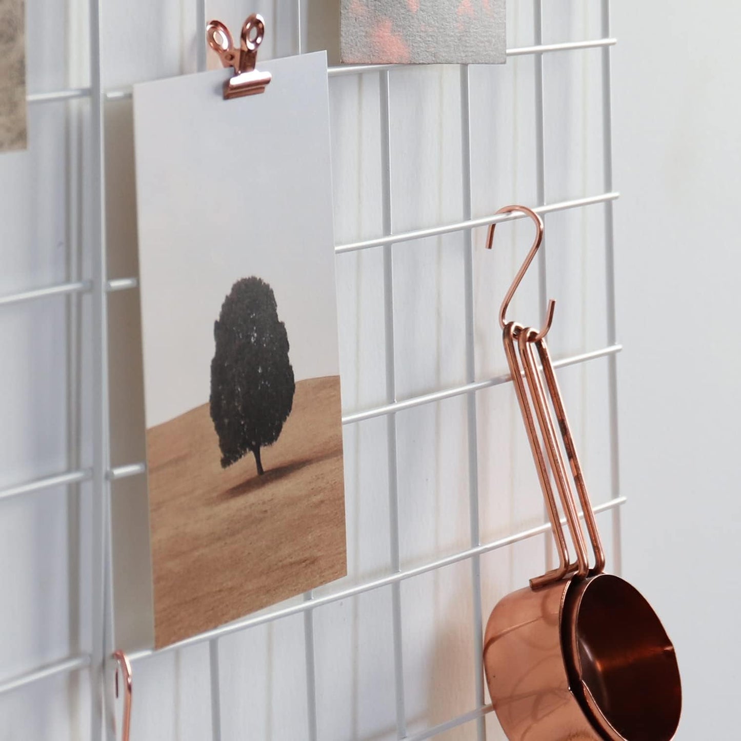 Wall Grid Panel for Photo Display,Wall Storage Organizer,5 Metal Clips & 3 S Hooks & 4 Nails & 4 Plastic Hanging Buckles and 4 Screws Offered,Size 17.5" x 11.8",2 Pack(Gold)