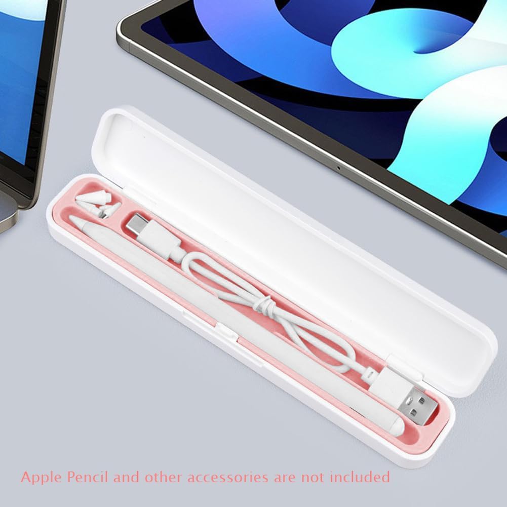 SIXFU Case for Apple Pencil, Storage Case Design for Apple Pen 2nd/ 1st, iPad Pencil Accessories Charging Cable Case for Stylus Pen(White+Pink)