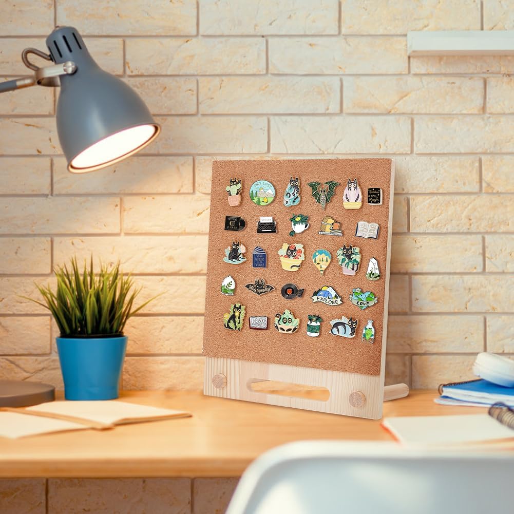 BENECREAT Pin Board Cork Board, 9.7x8.2inch Rectangle Bulletin Display Board Desktop Brooch Cork Display Stands for Brooch Pin Collection Display, Office Home and School Decor