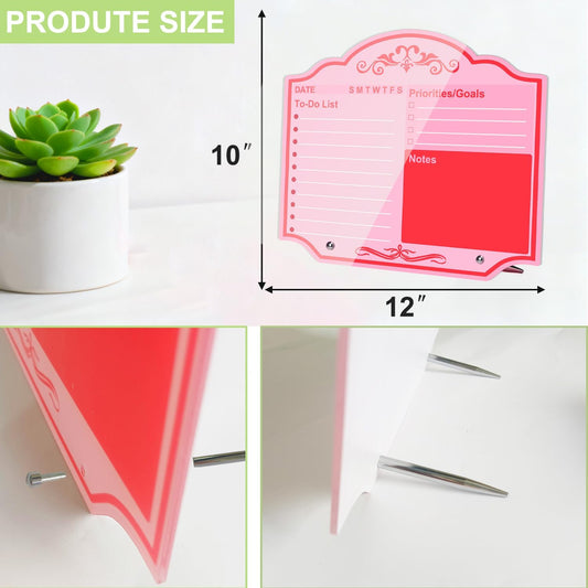 Desktop Thickened Acrylic Dry Erase Board to Do List Planner Board 12" x 10" Tabletop Priorities Notes Whiteboard with Stand Markers Pink for Office Home School Desk Weekly Daily Task Organizer
