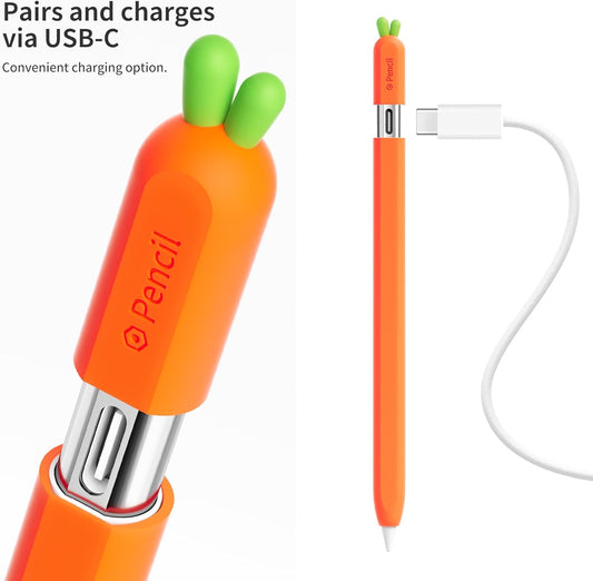 ELETIUO Silicone Case Compatible with Apple Pencil (USB-C),Protective Holder Grip Sleeve with Cap Accessories,Anti-Slip Cover Supports Magnetic Compatible with Apple Pencil 3rd Generation,Carrot