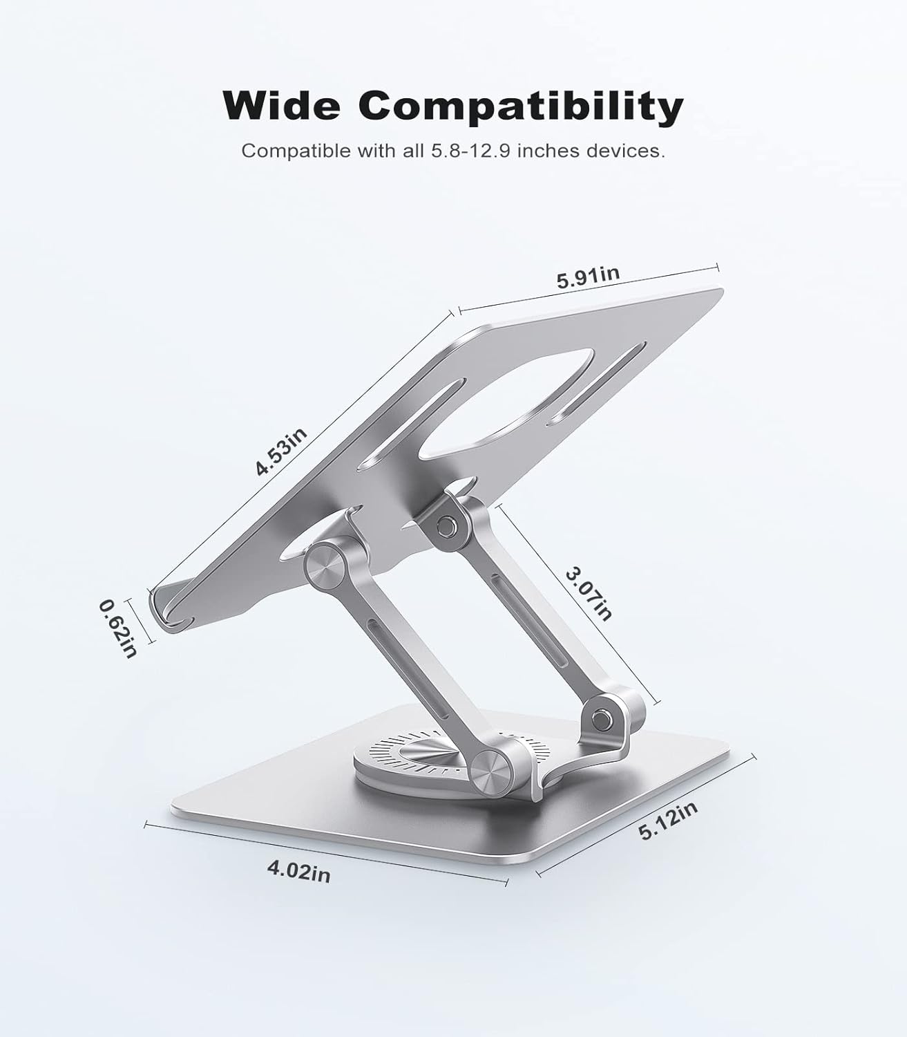 JOIOT Swivel Tablet Stand with 360 Rotating Base, Adjustable Holder for Drawing, Compatible with iPad Pro/Air/Mini and More (Black)