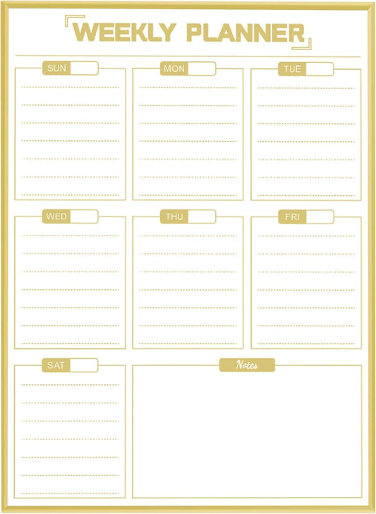 Dry Erase White Board Weekly Calendar Board, Magnetic Whiteboard for Wall,Gold Aluminum Frame Message Board,Vertical, Planner Board for Office, Home, School