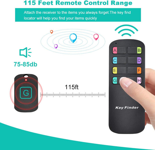 Key Finder Locator Tags, Lost Remote Finder Make Noise, TV Remote Control Finder with Sound 8 Receivers 85DB Beeper LED Light Wireless Item Tracker Locators Find Keys Device for Wallet Pets Gift