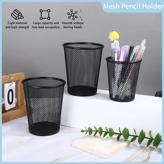 4 Packs Pen Holders, Mesh Pencil Holder Metal Pen Cup Black for Desk, Multifunctional Organizer for Office School Home Makeup Brush,Pencil Cup for Pen