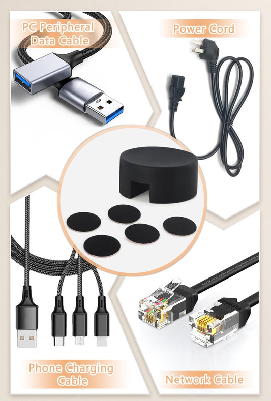 Maveek Magnetic Cord Clips Black, Silicone Cord Organizer Magnet Cable Holder Charging Cable Management Cord Keeper with Adhesive Metal Disc (5 Piece, Large Size)