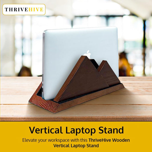Dual Laptop Holder Vertical Stand 2 Slots Wooden - Dark Brown (Walnut Color) - Vertical Holder for Desk, MacBook Pro & Air, Desktop Organizer Made of Natural Wood, Adjustable Stand for Notebooks