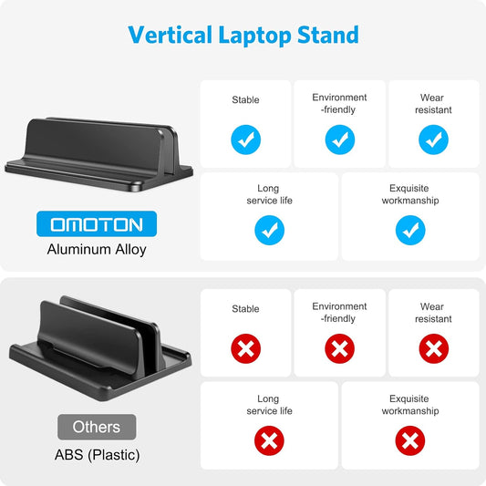 OMOTON Vertical Laptop Stand Holder, Desktop Aluminum Stand for MacBook with Adjustable Dock Size, Fits All MacBook, Surface, Chromebook and Gaming Laptops (Up to 17.3 inches), Silver