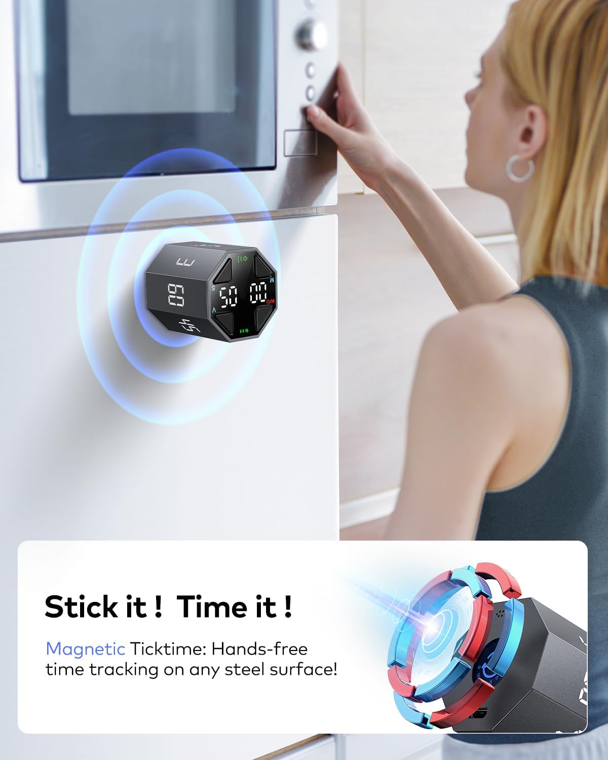 Ticktime Pomodoro Timer Cube, Custom Pomodoro, Pause & Resume, Silent, Vibrate & Adjustable Sound Alert, for ADHD, Task, Work, Study, 3/5/10/15/30/45/60min & Custom Countdown, Blue