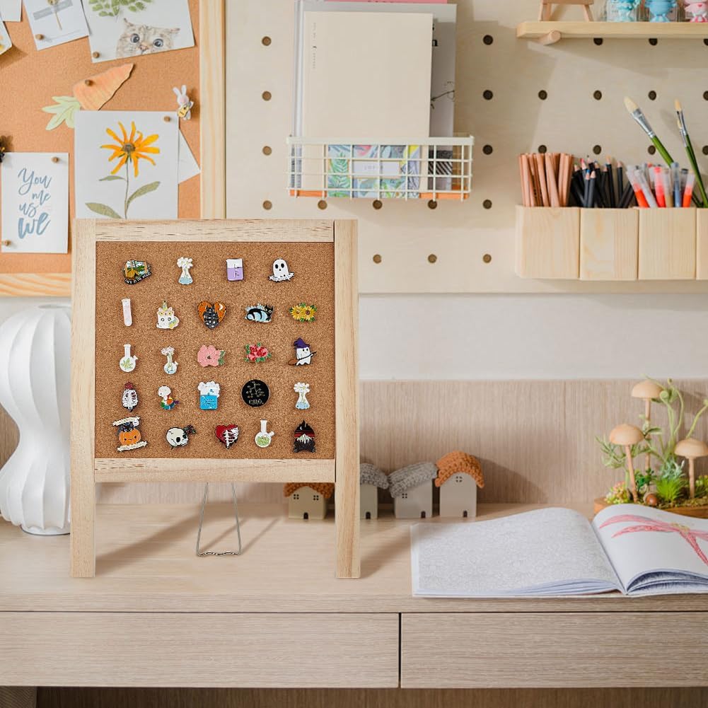 BENECREAT Small Cork Board for Desk, Cork Board with Stand Desk Decorative Pin Bulletin Board for Home, Desk Message, School Office Decor, 14.96x11.85 Inch