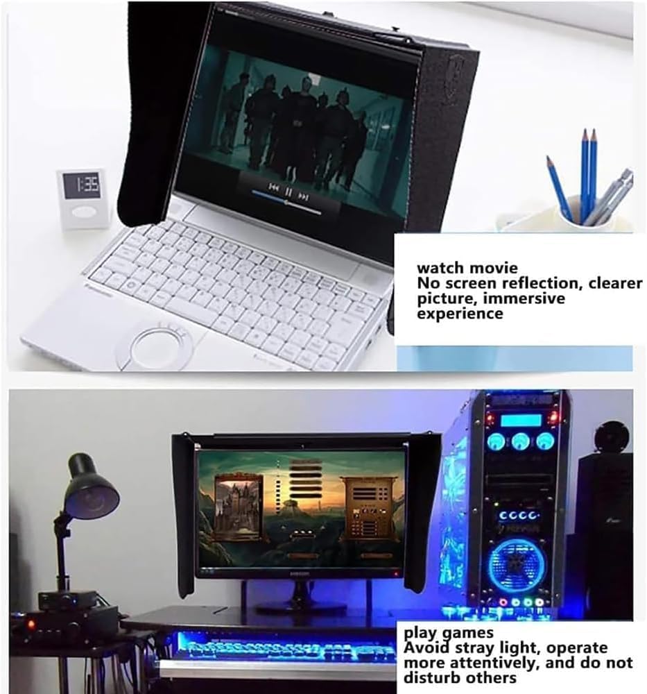 27-inch Display Monitor Hood Sunshade, Screen Sun Visor Adjustable Monitor Hood, All-Sides Coverage Sun Shade for Dell HP Viewsonic Philips Samsung Lenovo ASUS LG EIZO NEC ACER
