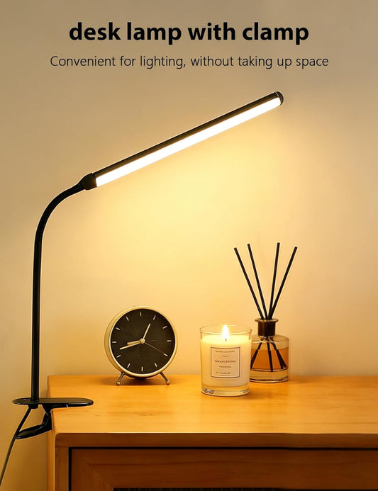 2 Pack Clip On LED Desk Lamp, 3 Lighting Modes 10 Brightness Levels, Flexible Goose Neck Swing Arm Task Lamp, Eye Caring USB Powered Clamp Light for Home Office Study Reading Bedside