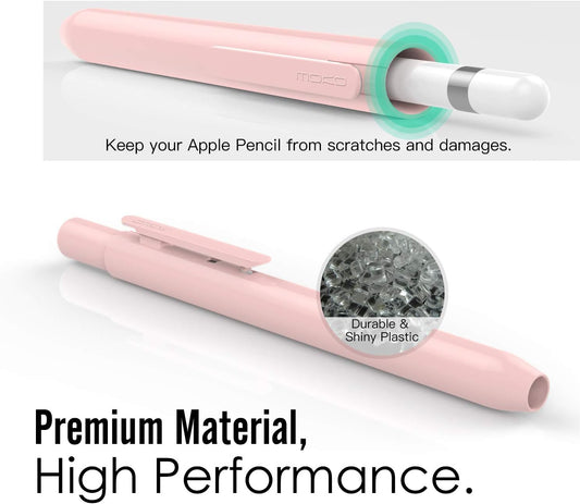 MoKo Holder Case for Apple Pencil 1st Generation, Retractable Apple Pencil 1st Case Protective iPad Pencil Sleeve Skin Cover with Sturdy Clip, Pink