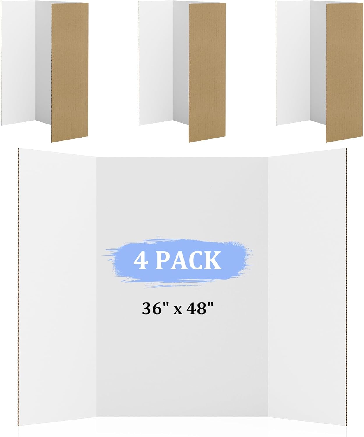 AKONEGE 2 Pack 36" x 48" Trifold Poster Board for Presentation, White Corrugated Cardboard Large Tri Fold Poster Board for Science Fair, Office & School Projects, Photo Displays, Exhibitions Event