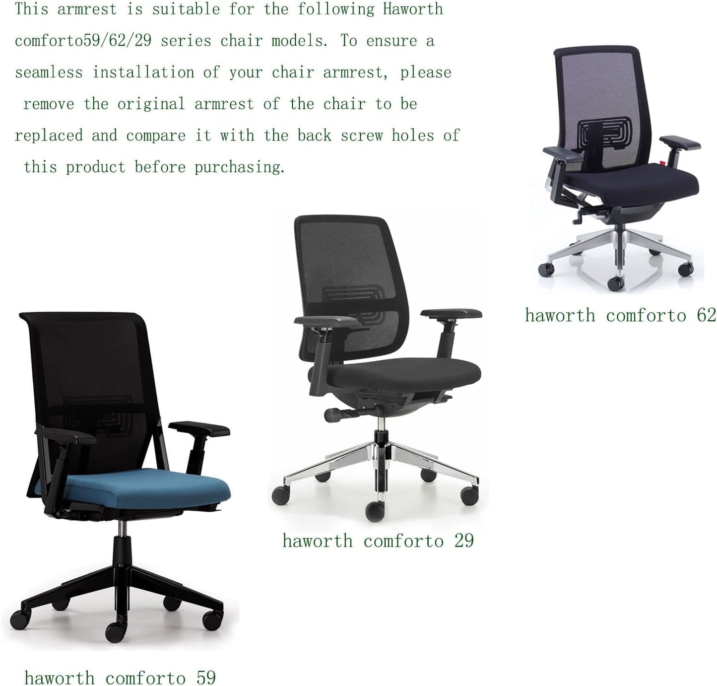 Replacement armrest Pads Compatible with Haworth Comforto 59/29/62 Office Chairs, Black (one Pair)