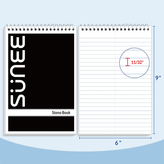 SUNEE 2 Pack Steno Pads 6x9, Gregg Rule, 60 Sheets, Spiral Notebook 6x9, White Paper, Take Notes with Top Spiral Notebook, for School, University, College, Work, Office, Yellow