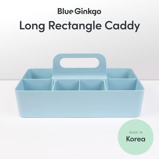 BLUE GINKGO Stackable Organizer Caddy – Korean-Made Portable Tote for Bathroom, Office, Crafts, or School Supplies (Rectangle, White)