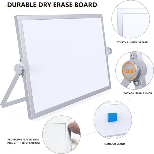 Small Dry Erase White Board, Magnetic Desktop Whiteboard with Stand, Dry Eease Board Mini Easel Double Sided on Table Top with Holder for Kids Drawing, Teacher Instruction