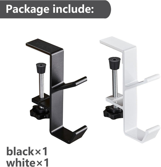KISOY 2PCS Desk Hook, Under Desk Handbag Hanger Purse Hook for Table,Backpack Hanger Purse Holder for Desk Adjustable Can Hook Bags, Umbrellas,Headphone Holder(1White+1Black)